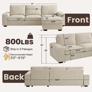 Sofá Seccional en Forma de L de 99 Pulgadas con Almacenamiento, Sofá con Chaise Longue Reversible, Carga USB Tipo C, Fundas de Cojín Extraíbles - Product Image 2