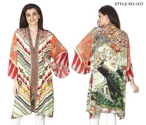 Fashionable Kimono Style <b>Cardigan</b> Foil Print Unique Blend of Traditional and Modern <b>Summer</b> Wear Trendy Dress - Product Image 2