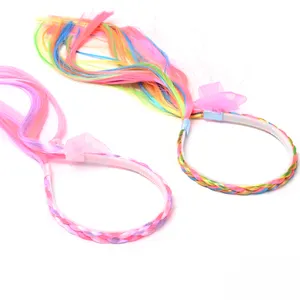 Rainbow Color Ponytail Headbands Kids Party Wigs Hairbands Cute Princess Braided Wig Accessories For Girls Headband