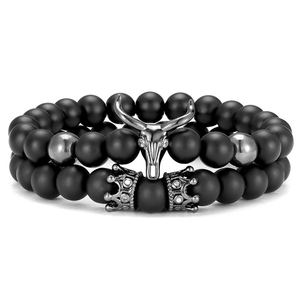 <span class=keywords><strong>Bracciale</strong></span> Elastico Artigianale da Uomo con Ciondoli Personalizzati in Onice Opaco e <span class=keywords><strong>Corno</strong></span> di Toro (MB18185) - Product Image 1