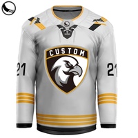 Jersey Hoki Es Ukuran Besar dengan Bordir 3D Warna Pantone, Cetak Sublimasi Penuh Kustom, Pola Jahit, 100% Poliester, Cepat