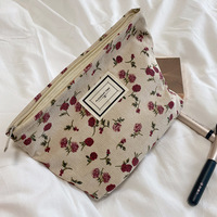 Dompet perjalanan rias korduroi Logo kustom kantong penyimpanan perjalanan OEM tas kosmetik ritsleting beludru dompet lucu retro korduroi dengan logo label sendiri