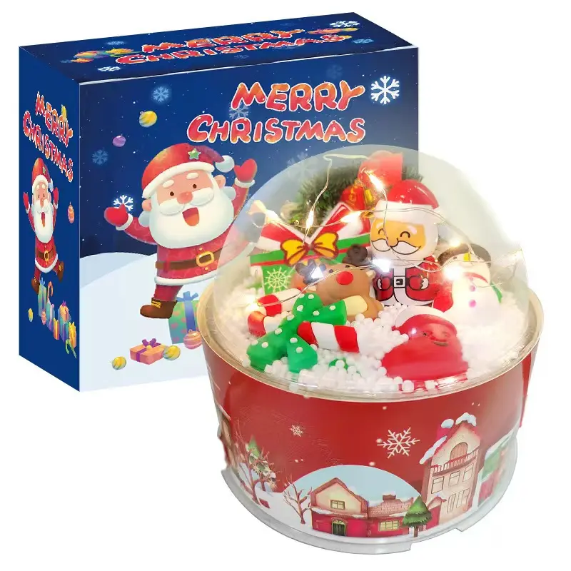 Novo Natal diy micro paisagem decoração Papai Noel luz wind-up caixa de presente conjunto descompressão pitada crianças brinquedos
