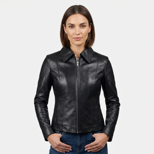 Blouson Bomber Unisexe Premium Vintage en Cuir de Vachette Noir Enduit, Coupe Ample, Col Mandarin, Fermeture Éclair Hiver, Devant en Laine - Product Image 1