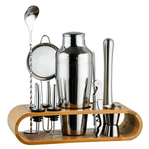 गर्म बिक्री कस्टम लोगो 12 टुकड़े बार अंडाकार बांस फ्रेम सेट उपकरण फ्रांस शैली स्टेनलेस स्टील अल्कोहल शेकर - Product Image 5