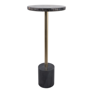 Modern Petrified Wood End <b>Table</b> <b>Round</b> Top Brass Stem <b>Black</b> Base Small <b>Side</b> <b>Table</b> for Living Room Decor - Product Image 3