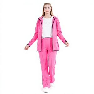 Nouvel Arrivage Ensemble de Yoga Unisexe 2 Pièces : Veste Polaire à Séchage Rapide avec Cordon Doré et Couleurs Contrastées et Pantalon Taille Haute Ample pour Fitness - Product Image 1