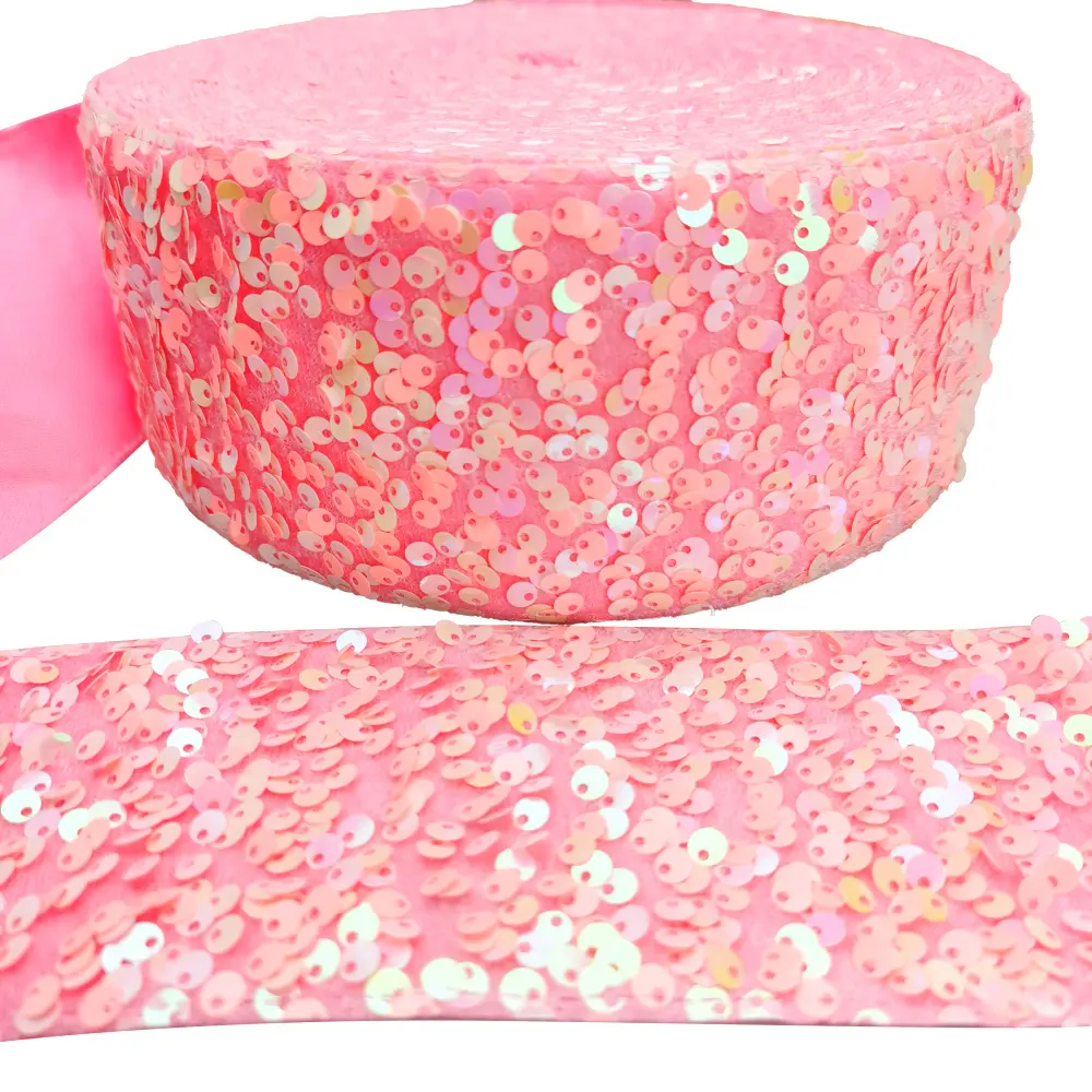 75mm Velevt Sequins Ribbon Fabric For Dress Clothes Headdress bows Accessories