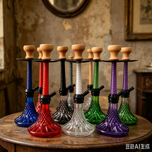 Colored <b>Acrylic</b> Hookah Glass Smoking Pipe Carved Base Wooden Bowl Metal Tray for Lounge Bar - Product Image 5