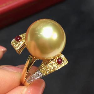 Bague en argent sterling 925 avec perle d'or naturelle, qualité atmosphérique haut de gamme, 13-14 mm, version de précision sans défaut sur le devant - Product Image 1