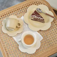 Juego de tazas de café y platos de cerámica, diseño de girasol japonés, platos de cena