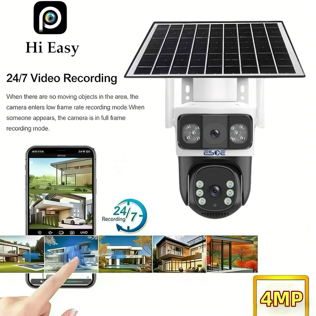 ESOE 4MP Waterproof Solar Powered 4G SIM Wireless PTZ Mini Camera with Wide Angle Dual View Smart Auto Tracking IP67