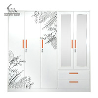 Armoire Métallique Démontable à 5 Portes, Motif Floral Imprimé, Meuble de Rangement pour Vêtements