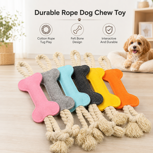 Jouet pour chien en corde de coton durable, jouets à mâcher en feutre colorés en forme d'os pour chiens de petite et moyenne taille, nettoyage des <span class=keywords><strong>dents</strong></span>, jeu interactif de la corde - Product Image 1