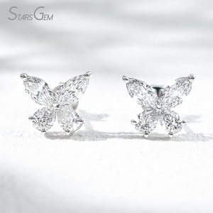Pendientes de Diamantes de Laboratorio de Oro de 10K, Corte Pera y Marquesa, Diamantes Cultivados en Laboratorio con Certificado IGI, Pendientes de Diamantes de Oro Blanco y Amarillo con Diseño de Flor - Product Image 4