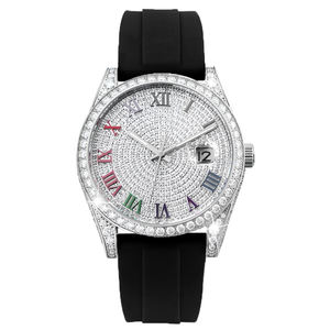 Reloj de Moissanita de Lujo con Movimiento Mecánico, Estilo Hip Hop, Correa de Goma Negra, Disponible en Varios Colores para Hombre y Mujer - Product Image 1