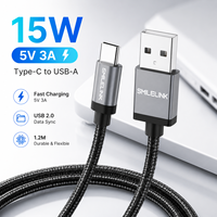 Cable de Carga Rápida Tipo-C a USB 2.0 de 1.2m, 5V 3A 15W, con Blindaje de Lámina y Cubierta de Tela de Nailon para iPhone y Computadora, 1 Pieza, Compatible con OEM