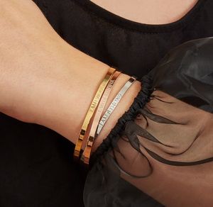 Mulheres Homens Afirmação Jóias EU SOU Feliz Amado Digno o Suficiente Cuff Bangle Citação Personalizada Rose Gold Black Silver Steel Bracelet - Product Image 6