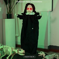 Nouvelle décoration suspendue fantôme fille aux cheveux tressés en robe noire pour Halloween, détection électrique, pour maison hantée et escape room