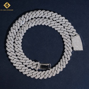ZUANFA JEWELRY Moissanite <b>Statement</b> <b>Necklace</b> 925 Silver Rhodium Plated Cuban Link Chain Geometric Design Men's Hiphop Jewelry - Product Image 1