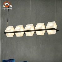 Lustre carré en onyx, marbre et métal, style moderne minimaliste, pour hôtel, salle à manger, club, bar