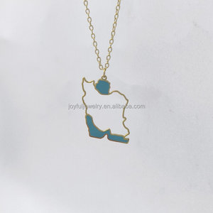 Collana con Ciondolo Personalizzato Mappa del <span class=keywords><strong>Paese</strong></span> e Oceano con Design in Smalto Riempito della Mappa dell'Iran, Serie di Gioielli Nazionali - Product Image 1