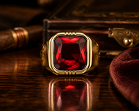 JLM Retro Gold Edelstahlring für Herren mit großem quadratischem roten Stein, Biker-Punk-Siegelring – Bestseller