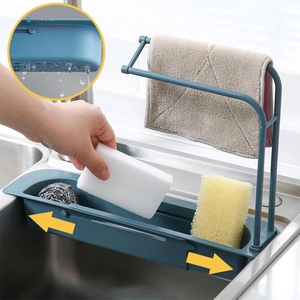A927 Expandable Storage Drain Basket Kitchen Organizer Soap Sponge Holder Sink Drain Rack Storage Basket Telescopic Sink Shelf