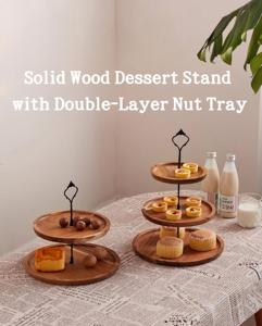 Espositore per Torte e Biscotti a 3 Livelli in Legno di Acacia, Vassoio a Tre Piani per Matrimoni, Compleanni e Dessert - Product Image 2