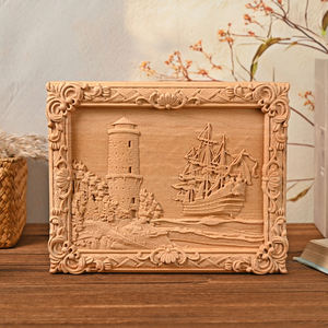Placa de Pared de Madera con Relieve de Faro Costero y Velero, Panel de Paisaje Náutico, Decoración Vintage para el Hogar con Marco de Madera - Product Image 2