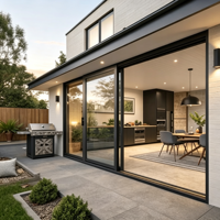Porte coulissante extérieure KOJOON moderne à double vitrage Low-E en aluminium, insonorisée et étanche, pour patio, modèle standard noir