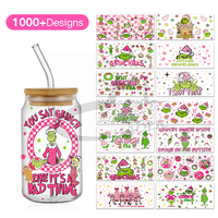 Haute qualité UV DTF tasse Wrap transferts 16oz animé film personnages autocollant pour tasses Libbey verre gobelet tasse