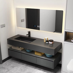 Fournisseur <span class=keywords><strong>de</strong></span> meubles-lavabos flottants <span class=keywords><strong>de</strong></span> luxe, armoire à miroir, ensemble <span class=keywords><strong>de</strong></span> meubles-lavabos modernes en <span class=keywords><strong>noir</strong></span> mat à fixation murale - Product Image 1