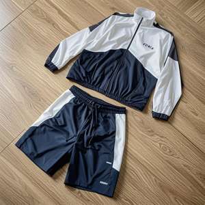 Conjunto Deportivo Informal Transpirable Personalizado, Chaqueta con Cremallera Bordada, Pantalones Jogger, Conjunto de Chándal Cortavientos de Nailon con Bloques de Color para Hombre - Product Image 3