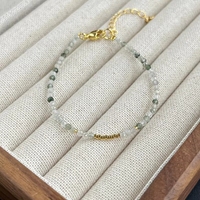Pulsera Bohemia Minimalista de Alta Calidad para Mujer, Delicada con Cuentas de Piedras Preciosas Naturales en Azul Agua Menta, Detalles en Oro y Plata