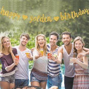 Bannière Joyeux Anniversaire Dorée Scintillante, <span class=keywords><strong>D</strong></span>écorations de Fête Thème Doré Pailleté, Guirlande <span class=keywords><strong>d</strong></span>'Anniversaire et Toile de Fond pour Femmes et Hommes - Product Image 5