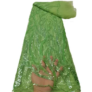 ग्रीन मनके Tulle कण फीता सेक्विन के साथ अफ्रीकी Tulle मोती कशीदाकारी फीता कपड़े के लिए पोशाक
