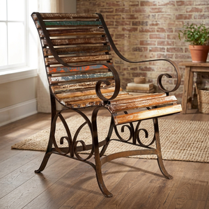 VINTAGE Antique Single-Seater Iron Reclaimed Wood <b>Sofa</b> with Angle Arms Down-Filled Industrial Design for Living Room Hall Park - Product Image 2