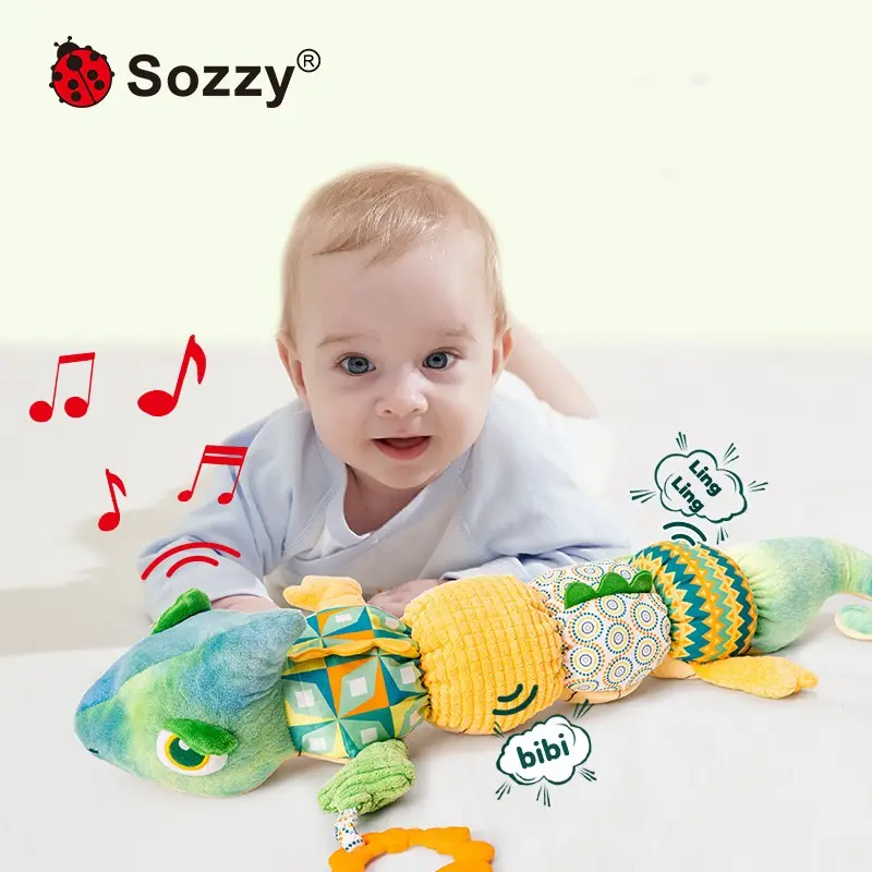 Sozzy Hot Selling Baby Teether Cute Cartoon Stuffed Chameleon Plush Music Doll For Kids Gifts Bedroom Decorations