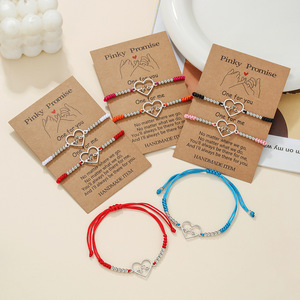 Pinky Promise Braided <b>Bracelet</b> Stainless Steel Heart Adjustable <b>Couple</b> Jewelry Unisex Valentine Gift - Product Image 1