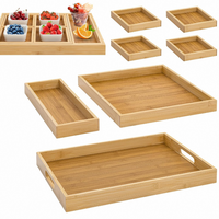 Offre Spéciale Usine : Ensemble de 7 Plateaux Carrés en Bambou Durables et Écologiques avec Poignées pour la Maison, la Cuisine, les Fêtes, les Apéritifs, les Boissons et les Collations