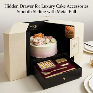 กล่องเค้กแบบ<span class=keywords><strong>พ</strong></span>ับได้สองประตู YSP Custom Luxury <span class=keywords><strong>พ</strong></span>ร้อมลิ้นชักซ่อน วัสดุกระดาษลายขวางแข็งแรง สำหรับ<span class=keywords><strong>เค้ก</strong></span>แต่งงานระดับไฮเอนด์ - Product Image 3