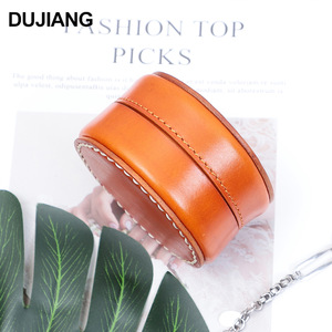 Boîte à bijoux en cuir véritable Dujiang, tannage végétal, couleur unie, organiseur de rangement recouvert - Product Image 1