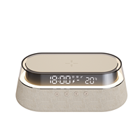 KUANGXIANG 6-IN-1 jam Alarm elektronik Radio meja solusi Desktop multifungsi dengan pengisi daya nirkabel Speaker Bluetooth