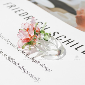 Anillo de Flor Esmaltado, Estilo Hada Retro, Regalo para Mejores Amigas, Vidrio Esmaltado Zibo Hecho a Mano, Regalo para Celebridades de Internet, Moderno, Exclusivo, de Alta Gama - Product Image 3