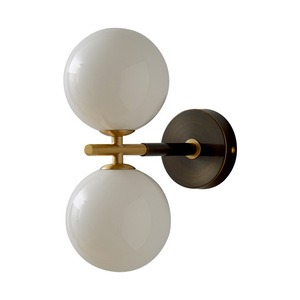 โคมไฟติดผนังทองแดงสไตล์นอร์ดิกโมเดิร์นมินิมอล ทรงกลมแก้วเมจิกบีน หัวคู่ สำหรับห้องนั่งเล่น ห้องนอน โรงแรม และทางเดิน - Product Image 2