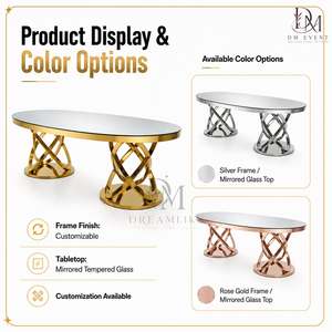 Table de banquet ovale de luxe en acier inoxydable avec plateau miroir et base de piédestal entrelacée pour événements de mariage (vente en gros) - Product Image 4