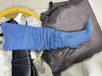 Bottes en jean pour femmes, hauteur au-dessus du genou, à bout pointu, plissées, à talons hauts, de luxe, faites à la main, de haute qualité, pour l'hiver 2024