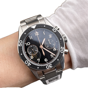 Large-size Men's Square Stainless Steel Diver Mechanical <b>Chronograph</b> Watch Black Dial Sapphire Crystal Water Resistant 3BAR - Product Image 1