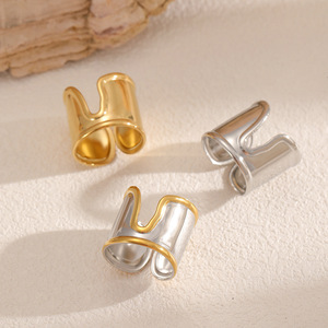 Geometric Stainless Steel <b>Rings</b> For Women Irregular 18k Gold Plated <b>Titanium</b> Steel Fashion Jewelry Gift - Product Image 1